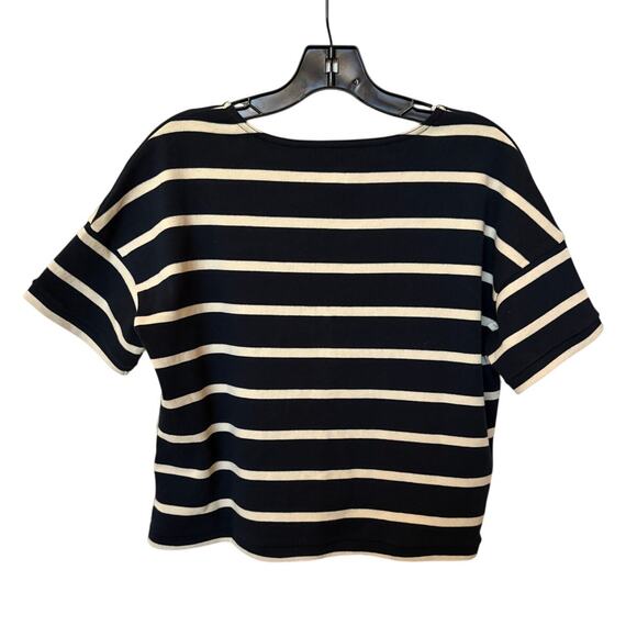 La Ligne "Short Sleeve Breton Tee" Shirt Cotton Boatneck Stripes Boxy Cropped XS - Picture 2 of 10